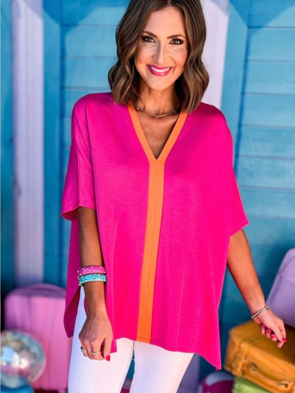 SSYS The Harper Lightweight Color-block Air Tent Top in Pink